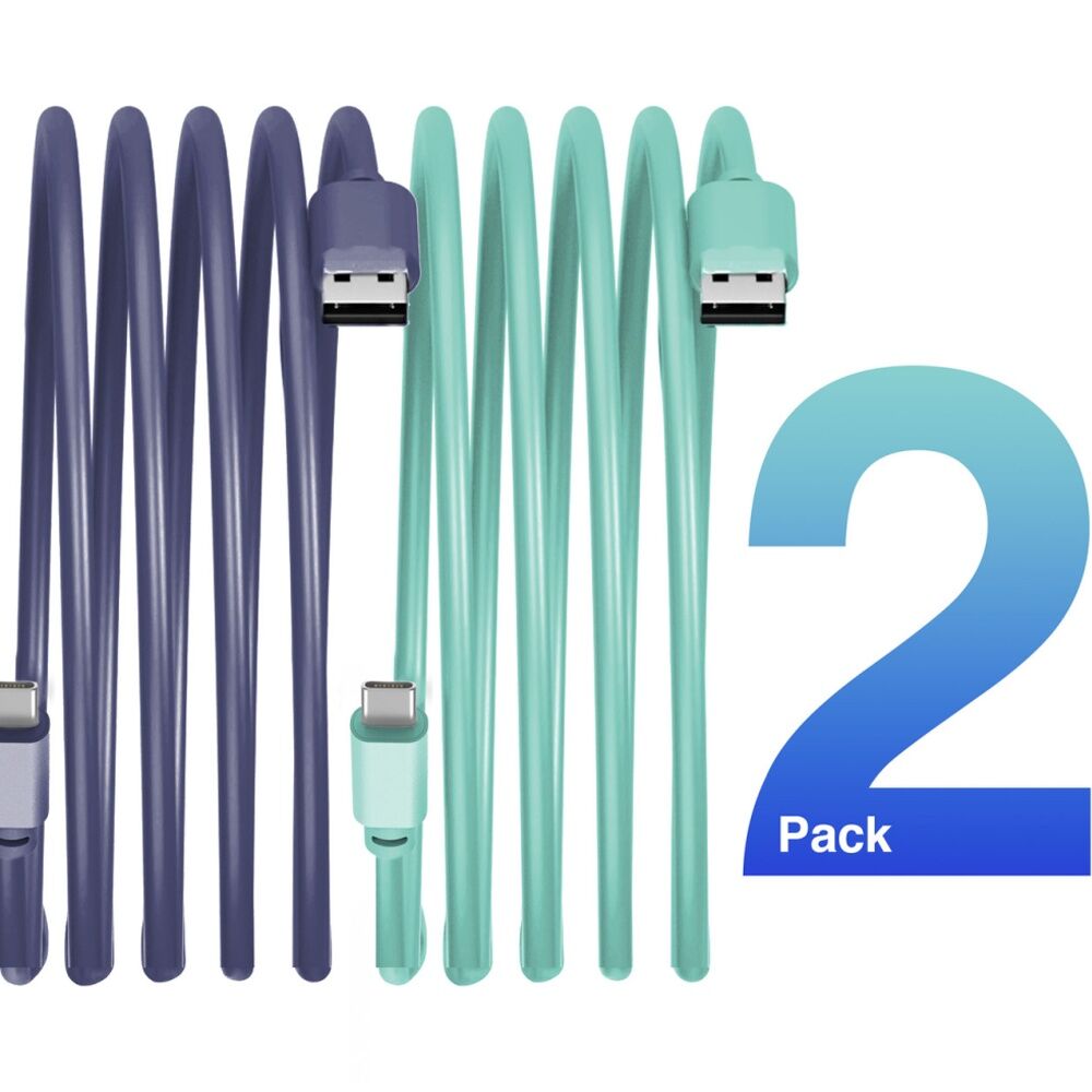 2pc Laser USB-C to USB-A Fast Device Charging Cable Set 2m Blue/Green