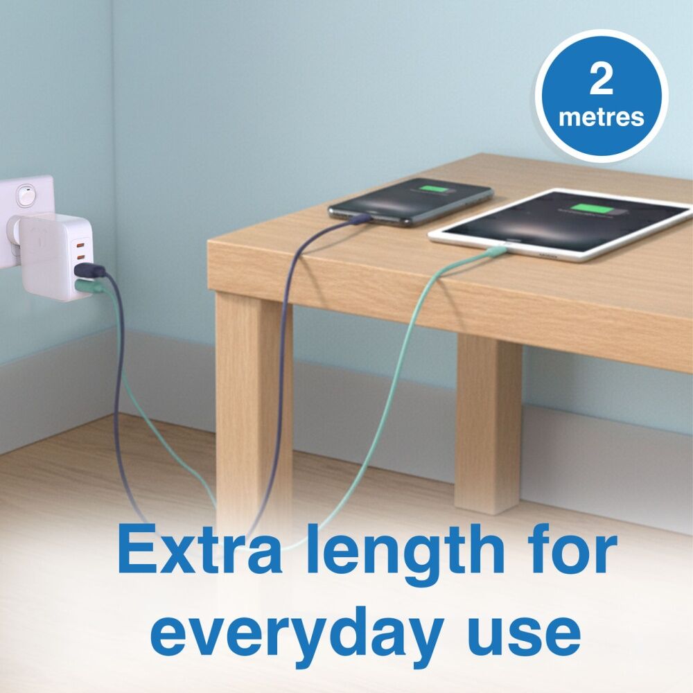 2pc Laser USB-C to USB-A Fast Device Charging Cable Set 2m Blue/Green