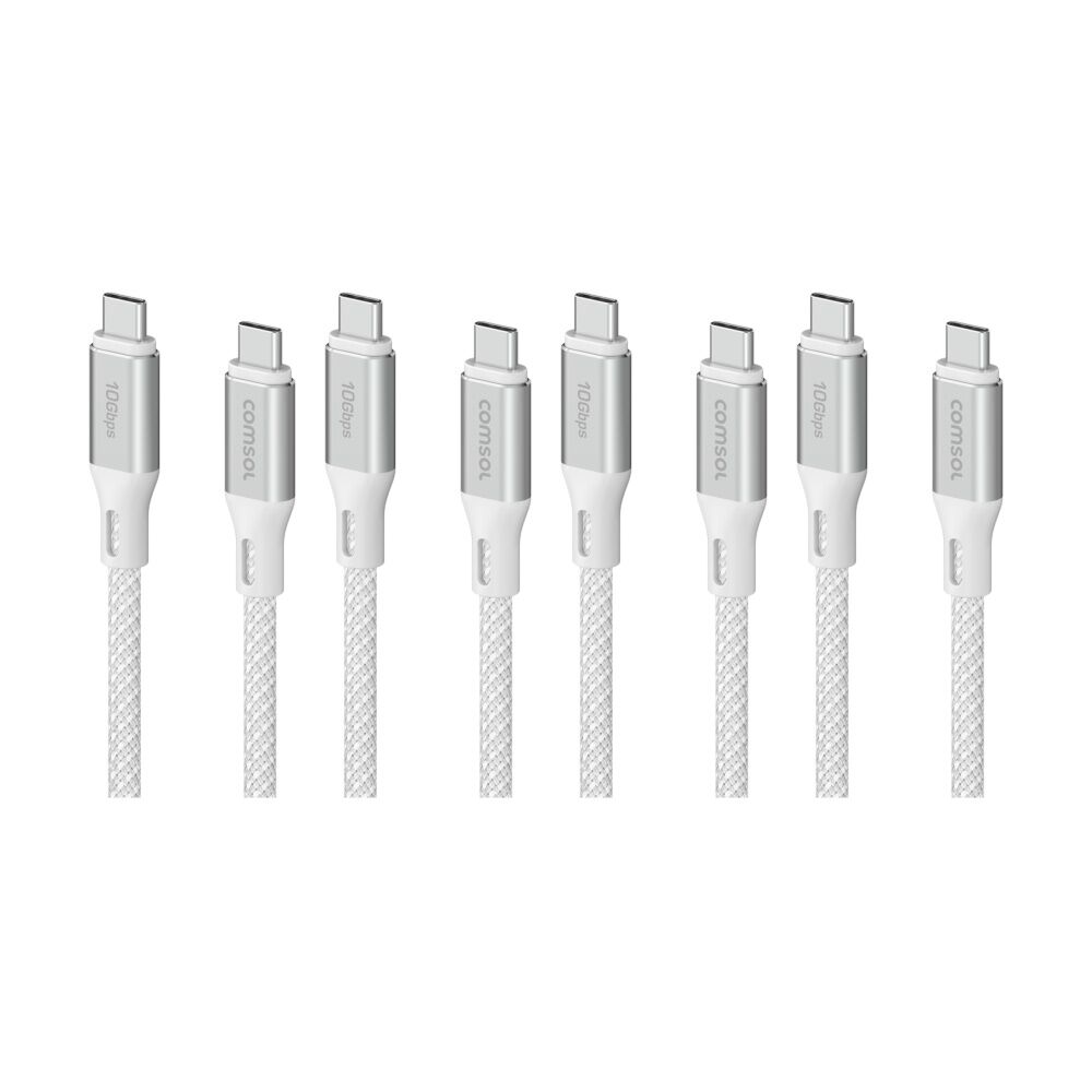 4PK Comsol USB-C To USB C10Gbps Fast Charge 60W Charging Cable White 1.2m
