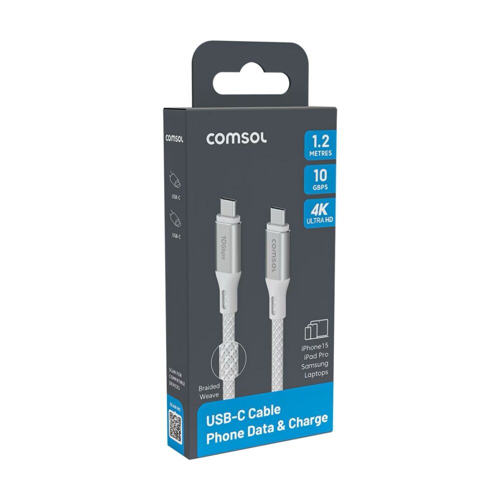 4PK Comsol USB-C To USB C10Gbps Fast Charge 60W Charging Cable White 1.2m