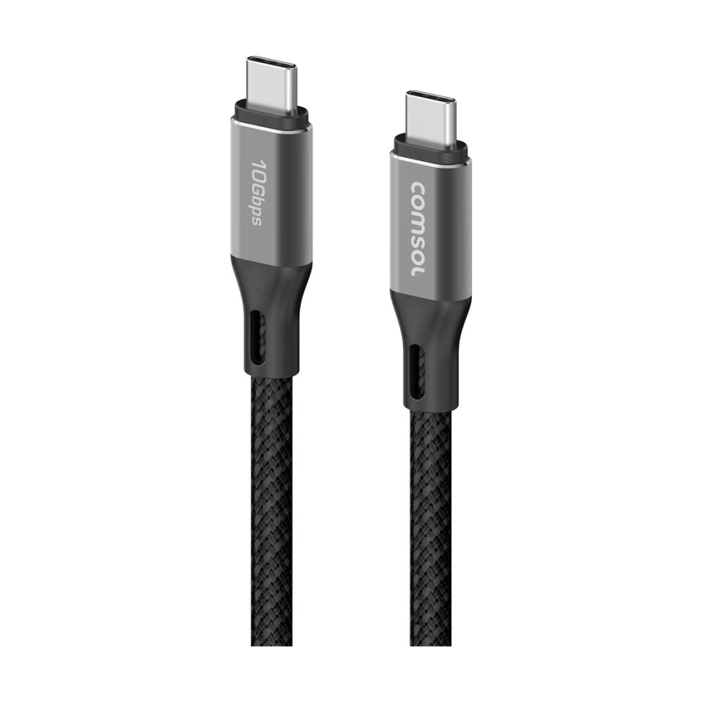 2PK Comsol USB-C To USB C 10Gbps Fast Charge 60W Charging Cable Black 2m