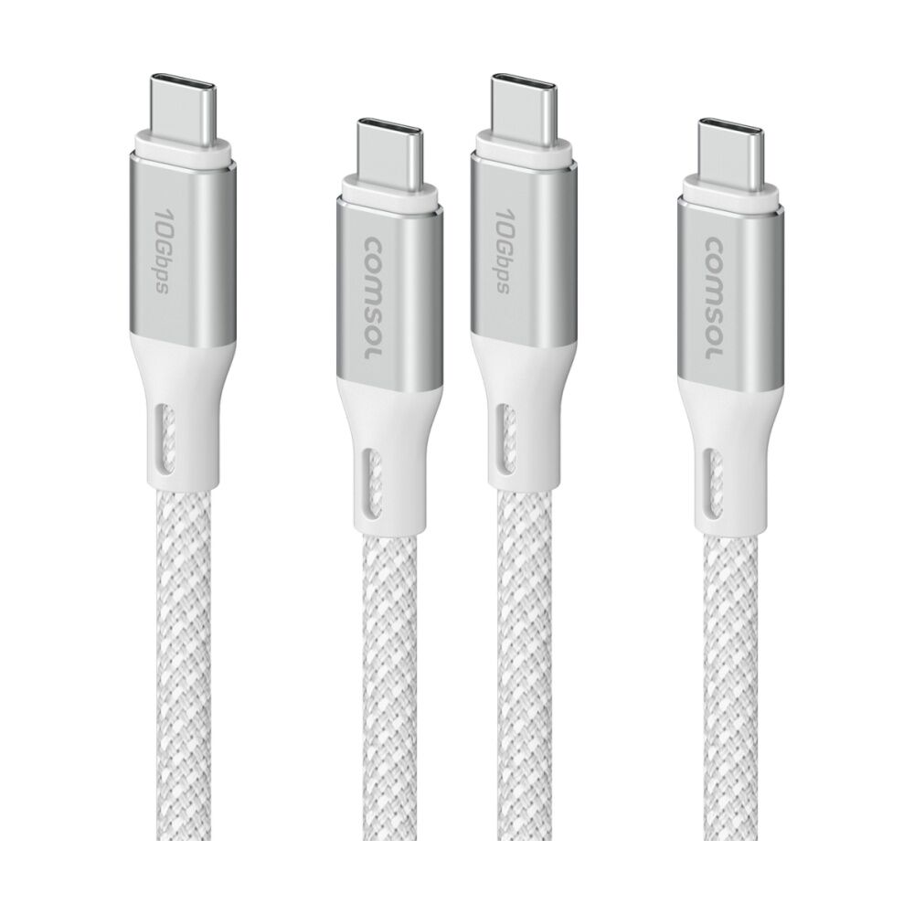 2PK Comsol USB-C To USB C 10Gbps Fast Charge 60W Data Transfer Cable White 2m