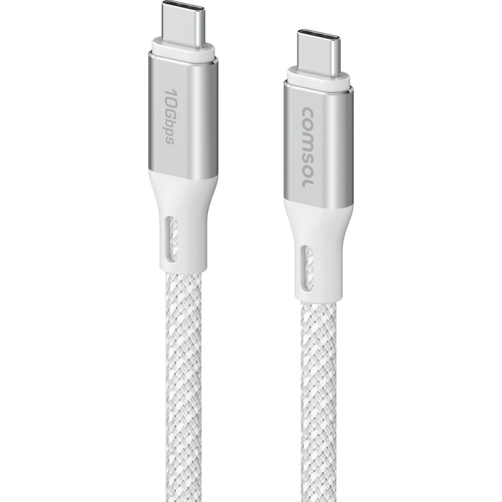 2PK Comsol USB-C To USB C 10Gbps Fast Charge 60W Data Transfer Cable White 2m