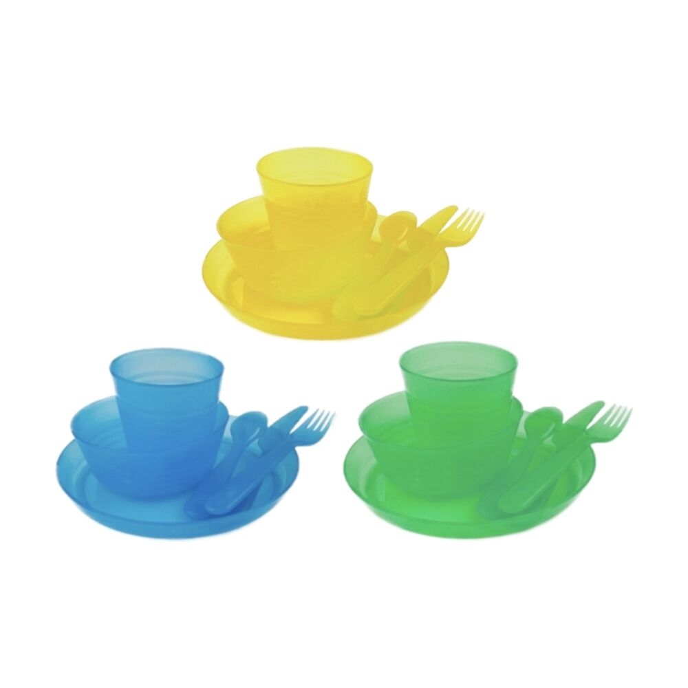 6x 6pc Cockatoo Camping Kids Camp Dinner Set Lightweight With Storage Bag
