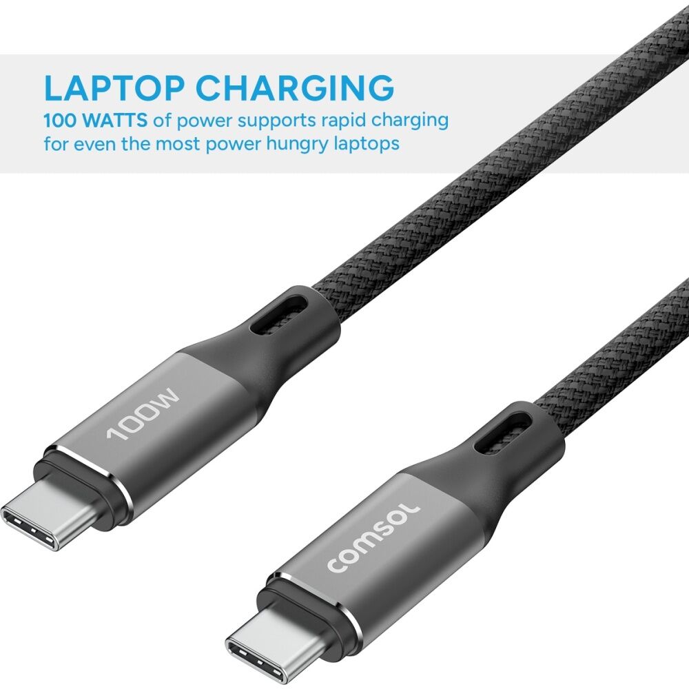 2PK Comsol USB-C To USB C Fast Charging 100W Data Transfer Cable Black 3m