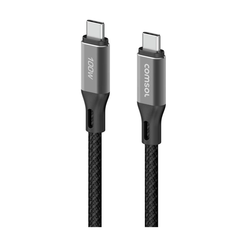2PK Comsol USB-C To USB C Fast Charging 100W Data Transfer Cable Black 3m