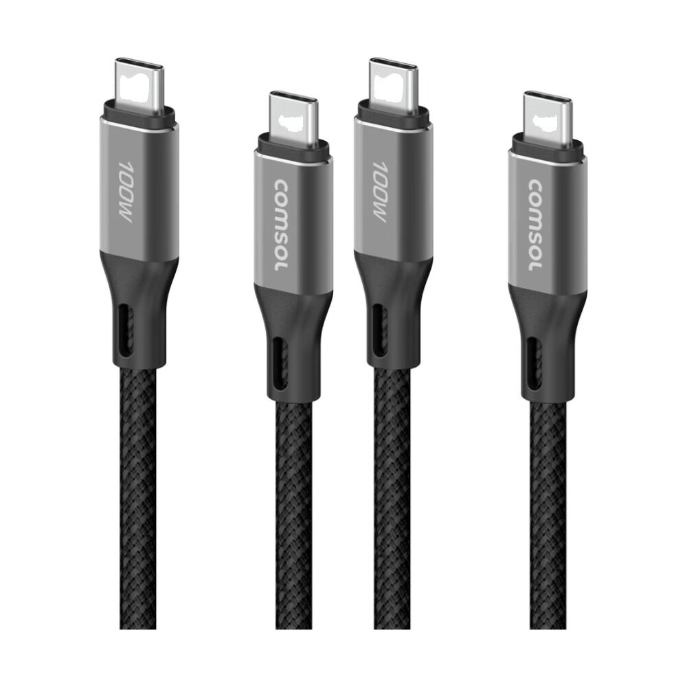2PK Comsol USB-C To USB C Fast Charging 100W Data Transfer Cable Black 3m