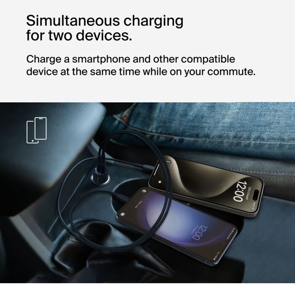 2PK Belkin BoostCharge Dual Port Car Phone Charger W/ USB-C Power Delivery 42W