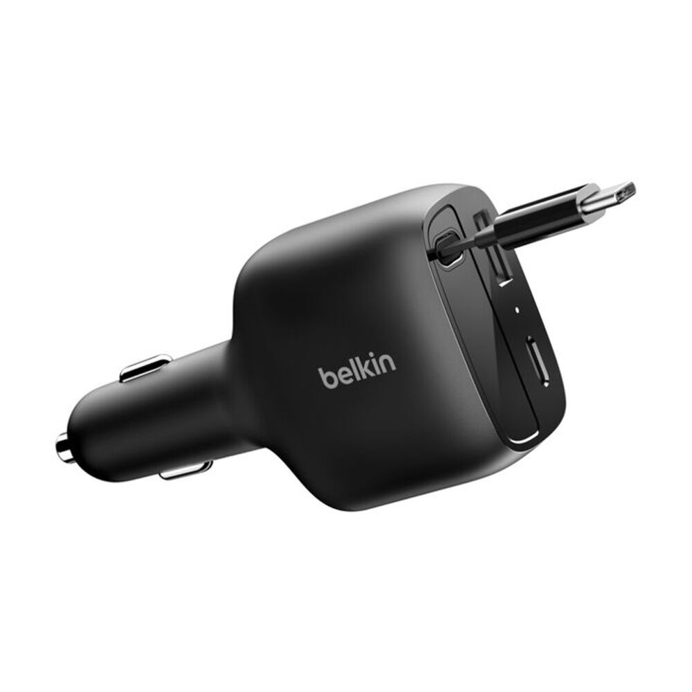 2PK Belkin BoostCharge 2-Port Car Charger W/ Retractable USB-C Cable 75W