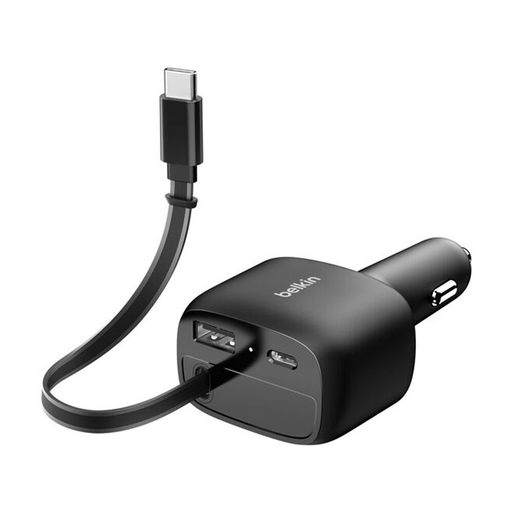 2PK Belkin BoostCharge 2-Port Car Charger W/ Retractable USB-C Cable 75W