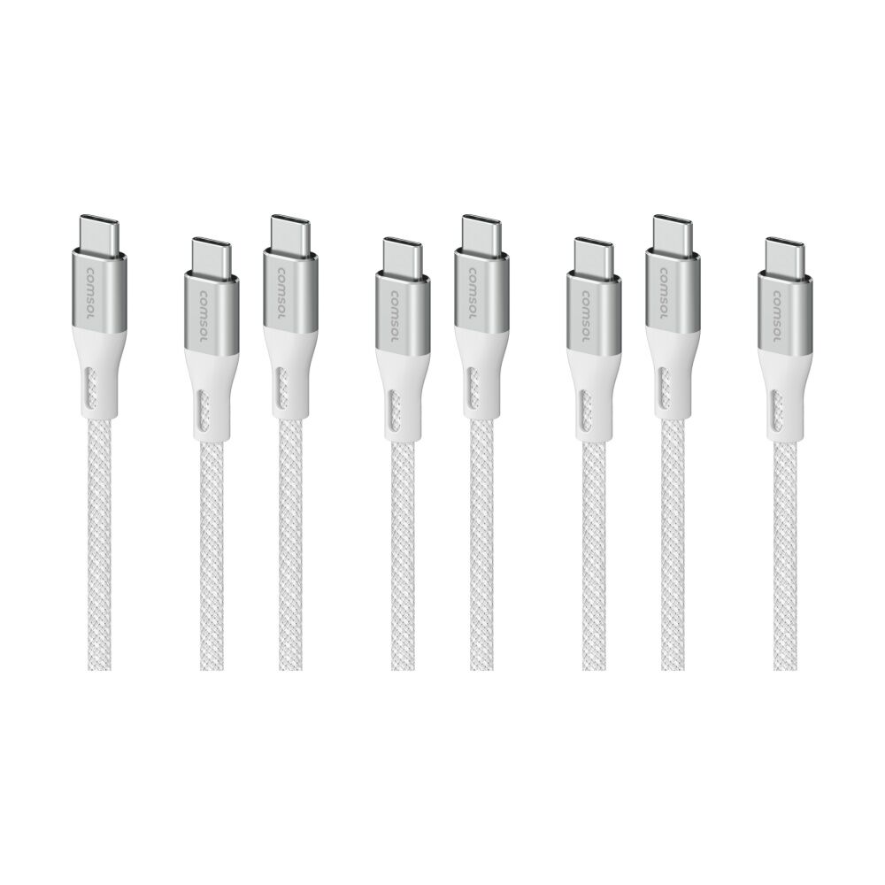4PK Comsol USB-C To USB C Braided Data Transfer Charge Cable White 3m