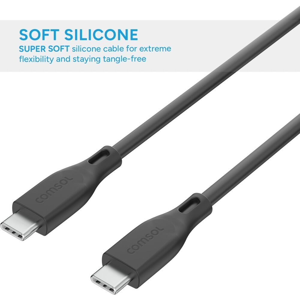 4PK Comsol USB-C To USB C Silicone Soft Data Transfer Charge Cable Black 1.2m
