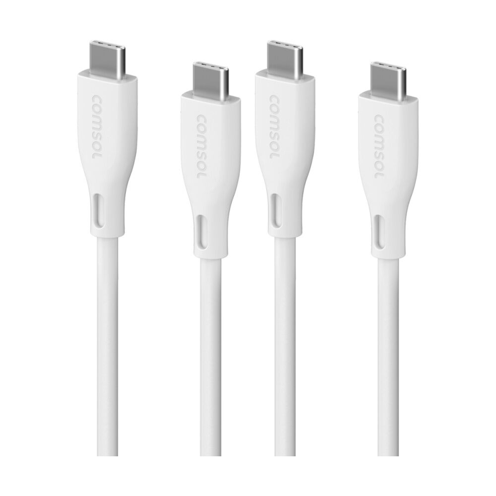 2PK Comsol USB-C To USB C Silicone Soft Data Transfer Charge Cable White 1.2m