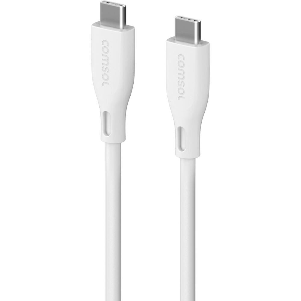 2PK Comsol USB-C To USB C Silicone Soft Data Transfer Charge Cable White 1.2m