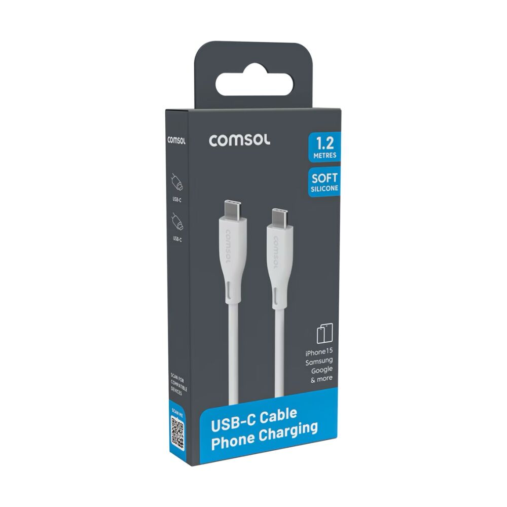 4PK Comsol USB-C To USB C Silicone Soft Data Transfer Charge Cable White 1.2m