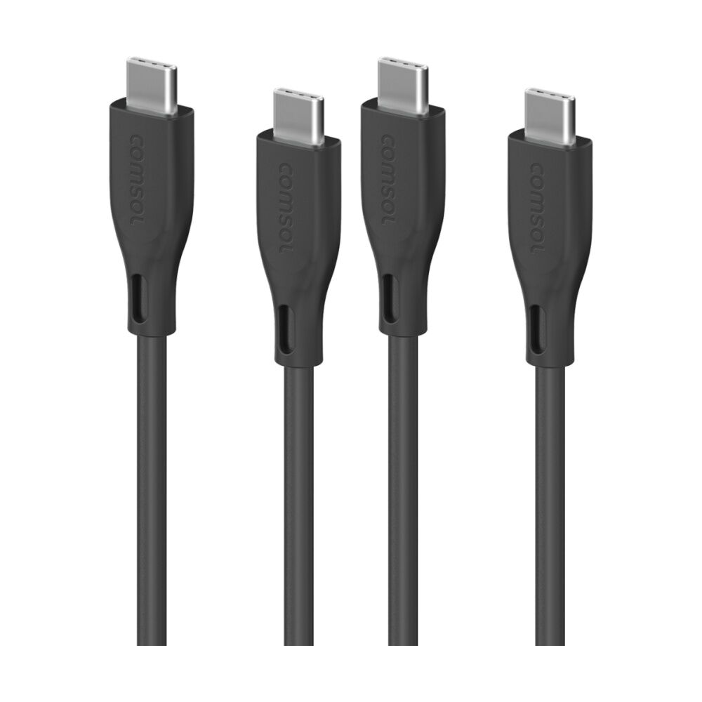 2PK Comsol USB-C To USB C Silicone Soft Data Transfer Charge Cable Black 3m
