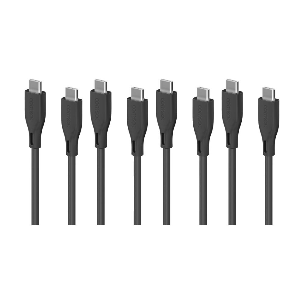 4PK Comsol USB-C To USB C Silicone Soft Data Transfer Charge Cable Black 3m