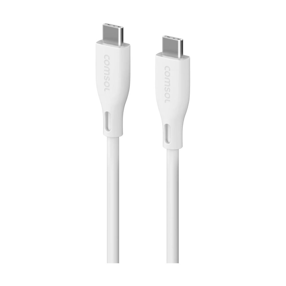 2PK Comsol USB-C To USB C Silicone Soft Data Transfer Charge Cable White 3m