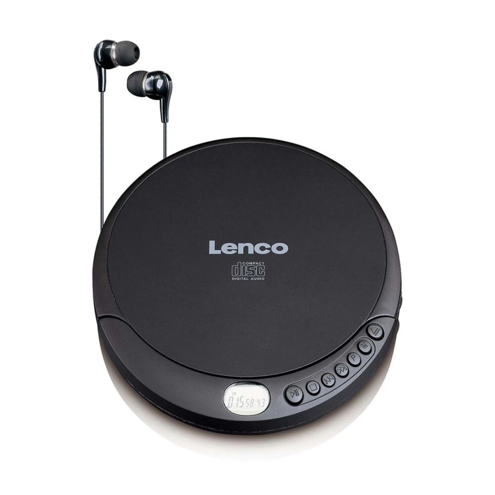 Lenco CD-010 Portable CD Player W/ LCD Screen & In-Ear Wired Earphones Black