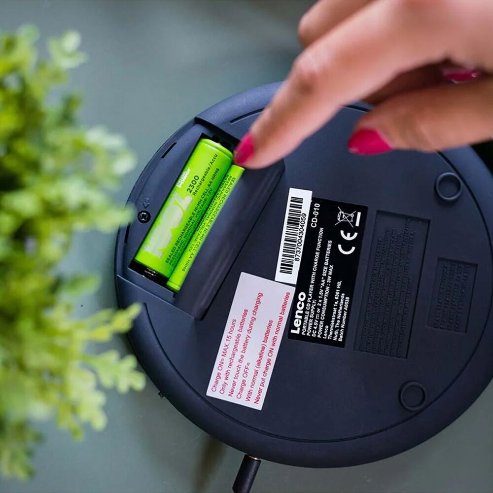 Lenco CD-010 Portable CD Player W/ LCD Screen & In-Ear Wired Earphones Black