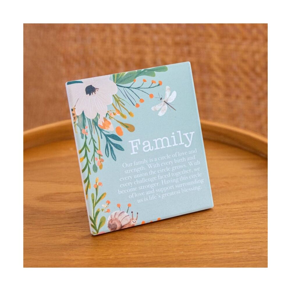 Cottage Grove Family Verse Ceramic Embossed Green White 12x14x1cm