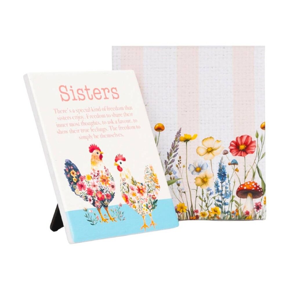 Cottage Grove Sisters Verse Ceramic Embossed Pink Aqua 12x14x1cm