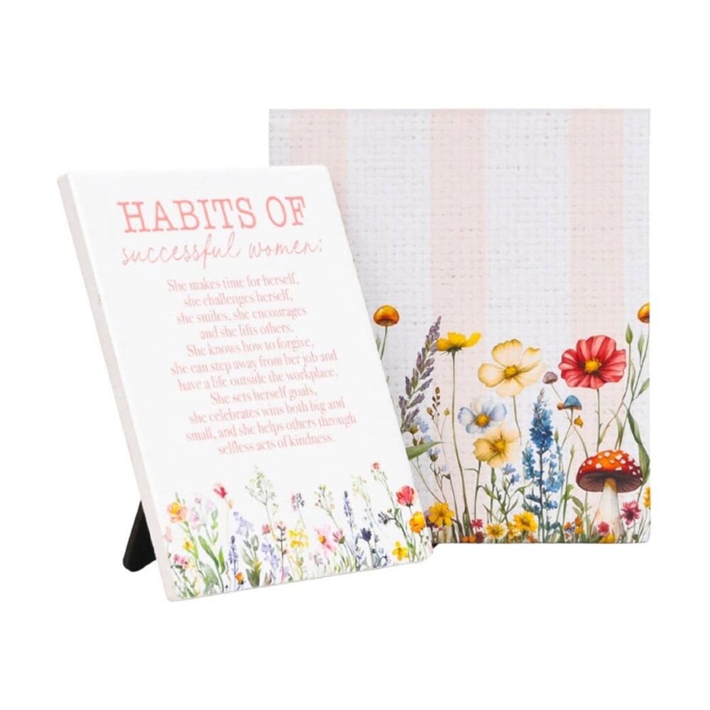 Cottage Grove Habits Verse Ceramic Embossed Pink White 12x14x1cm