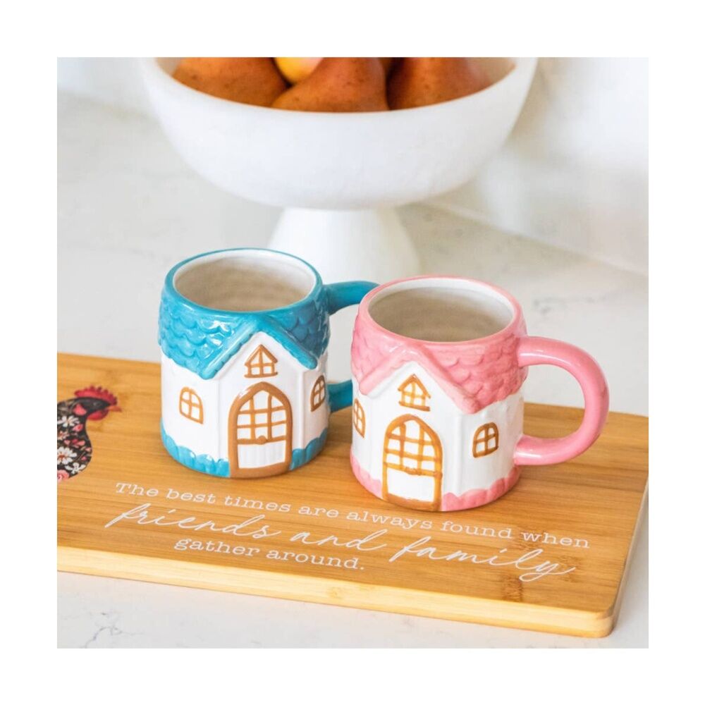 6PK Cottage Grove House Mug Hand Painted Ceramic Novelty Pink 380ml