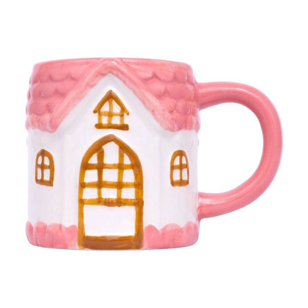 6PK Cottage Grove House Mug Hand Painted Ceramic Novelty Pink 380ml