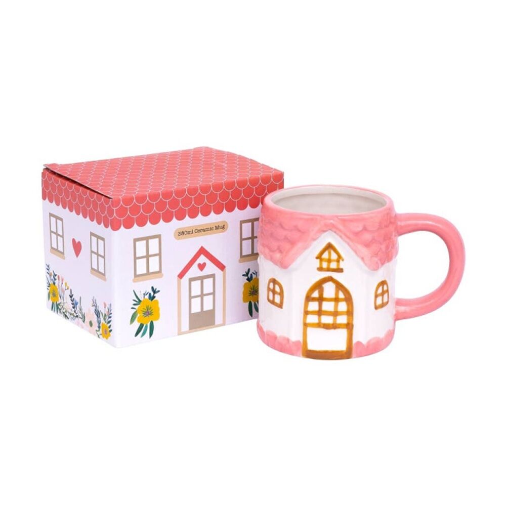 6PK Cottage Grove House Mug Hand Painted Ceramic Novelty Pink 380ml