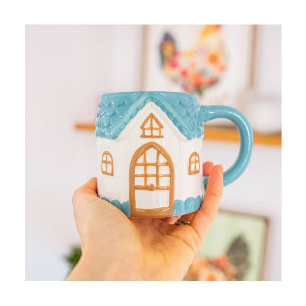 Cottage Grove House Mug Hand Painted Ceramic Novelty Blue 380ml