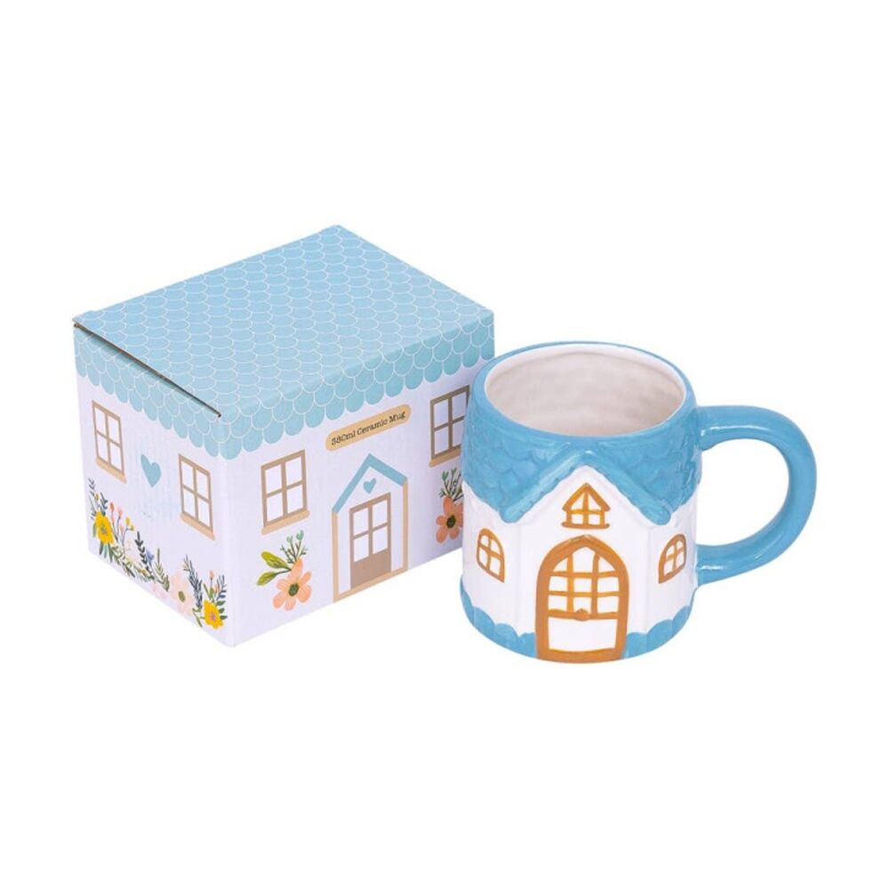 Cottage Grove House Mug Hand Painted Ceramic Novelty Blue 380ml