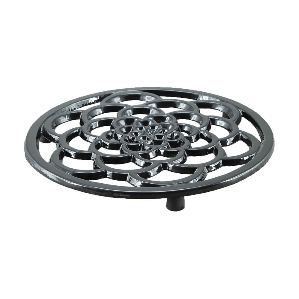 2PK G&S Cast Iron Enamelled Round Trivet Durable Heat Protector Black 18cm