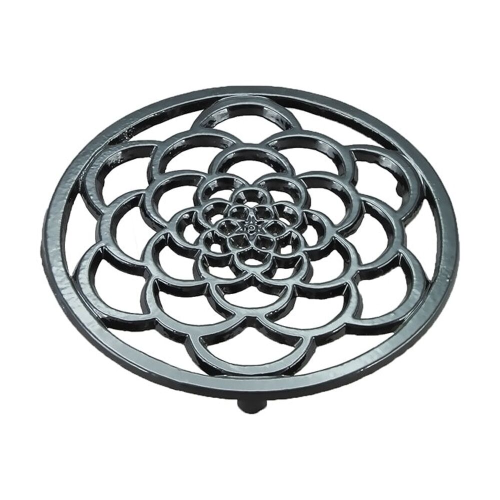 G&S Cast Iron Enamelled Round Trivet Durable Heat Protector Black 18cm