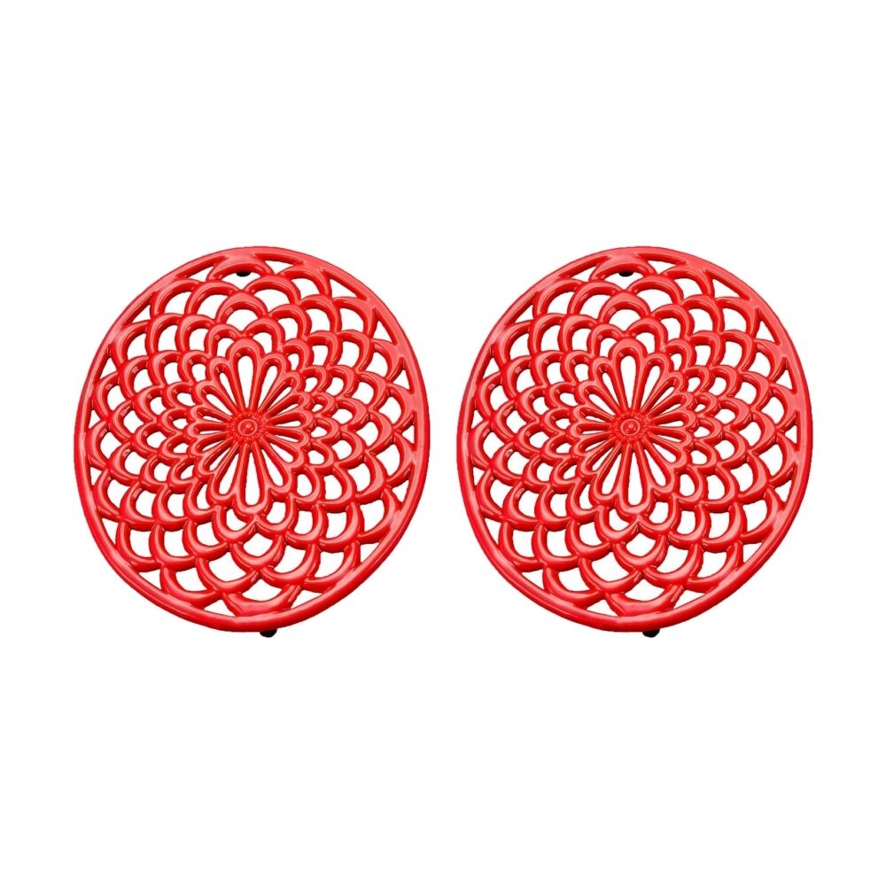2PK G&S Cast Iron Enamelled Oval Trivet Durable Heat Protector Red 25x20cm