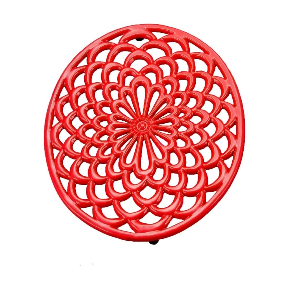 2PK G&S Cast Iron Enamelled Oval Trivet Durable Heat Protector Red 25x20cm