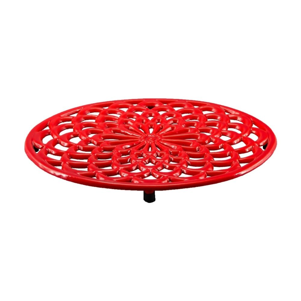 G&S Cast Iron Enamelled Oval Trivet Durable Heat Protector Red 25x20cm