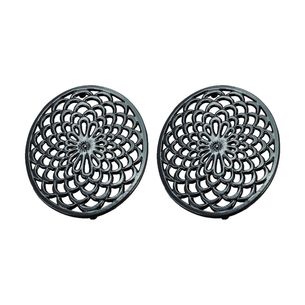 2PK G&S Cast Iron Enamelled Oval Trivet Durable Heat Protector Black 25x20cm