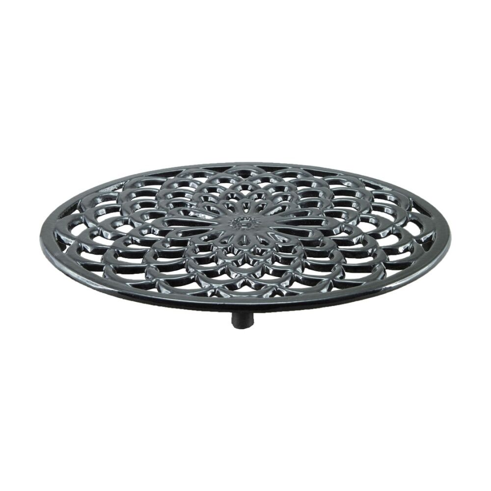 G&S Cast Iron Enamelled Oval Trivet Durable Heat Protector Black 25x20cm