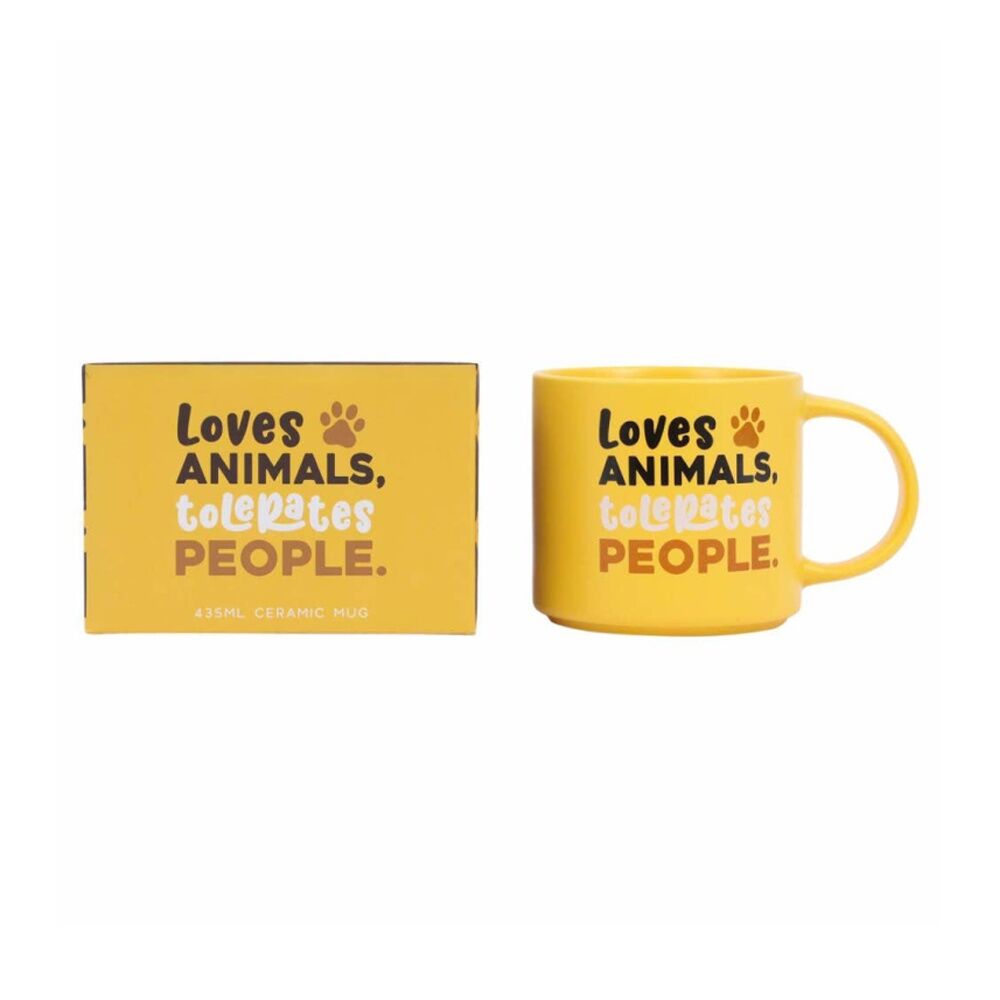 Cheeky Mugs Loves Animals Ceramic Mug Dishwasher Safe Yellow 390ml