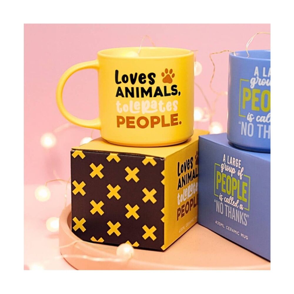 Cheeky Mugs Loves Animals Ceramic Mug Dishwasher Safe Yellow 390ml