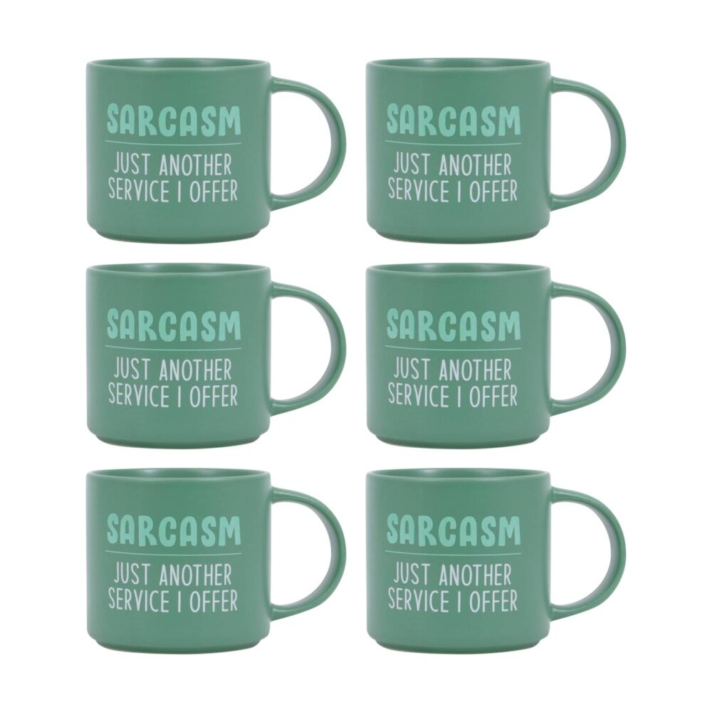6PK Cheeky Mugs Sarcasm Ceramic Mug Microwave Dishwasher Safe Green 390ml
