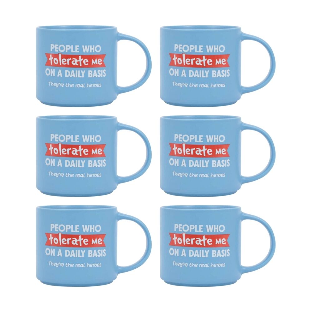 6PK Cheeky Mugs Tolerate Ceramic Mug Microwave Dishwasher Safe Blue 390ml