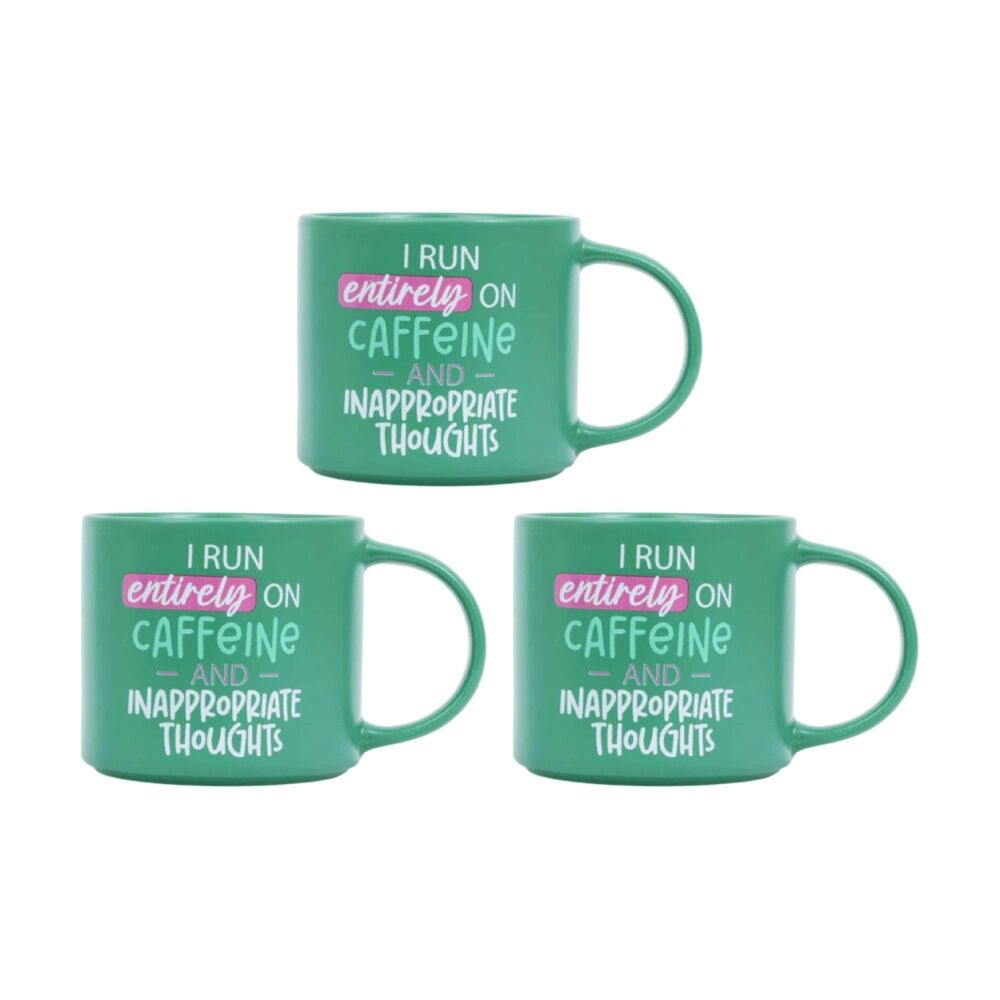 3PK Cheeky Mugs Caffeine Ceramic Mug Dishwasher Safe Green 390ml