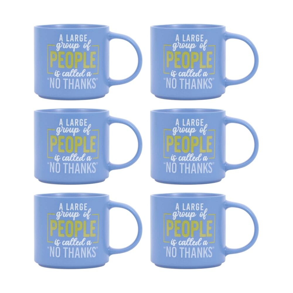 6PK Cheeky Mugs No Thanks Ceramic Mug Dishwasher Safe Blue 390ml