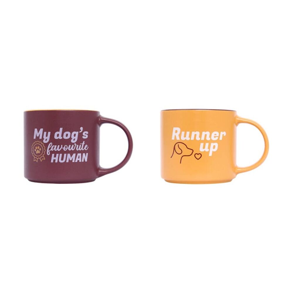 2pc Cheeky Favourite Human Mugs Ceramic Mug Set Red Orange 390ml