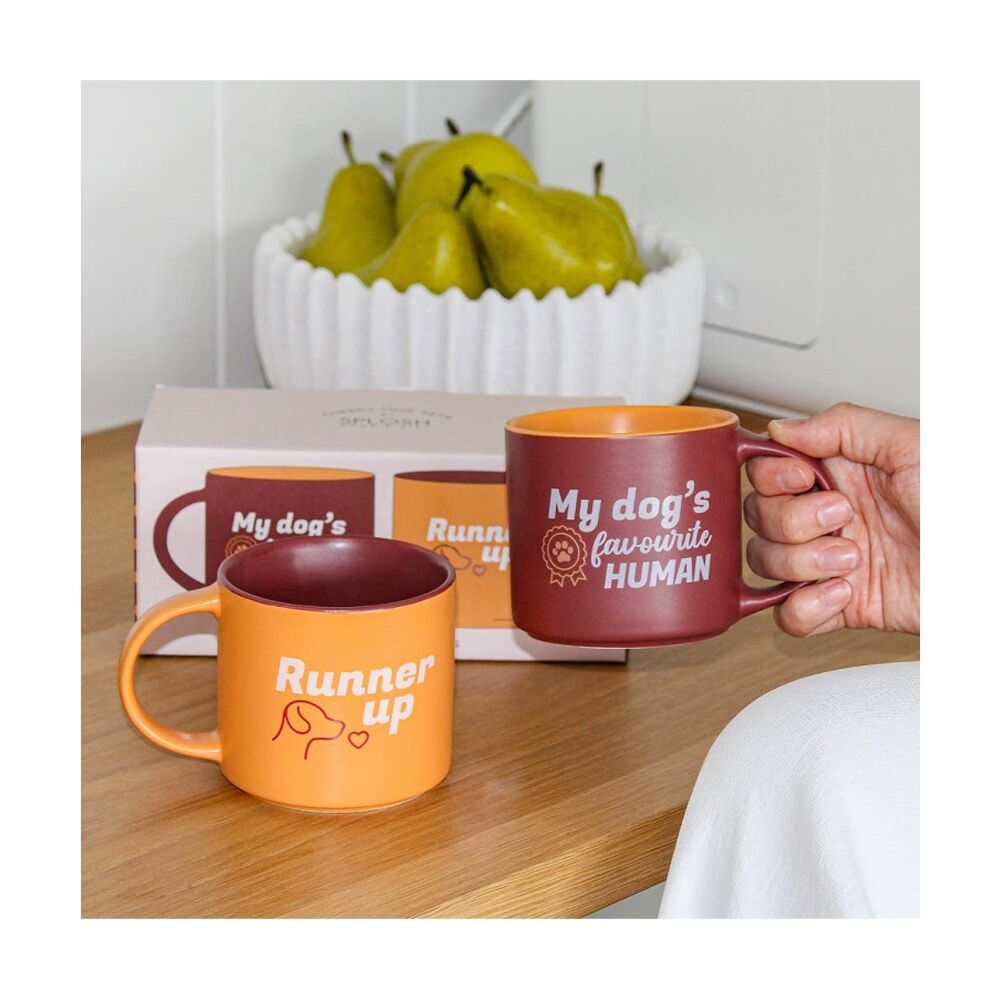2pc Cheeky Favourite Human Mugs Ceramic Mug Set Red Orange 390ml