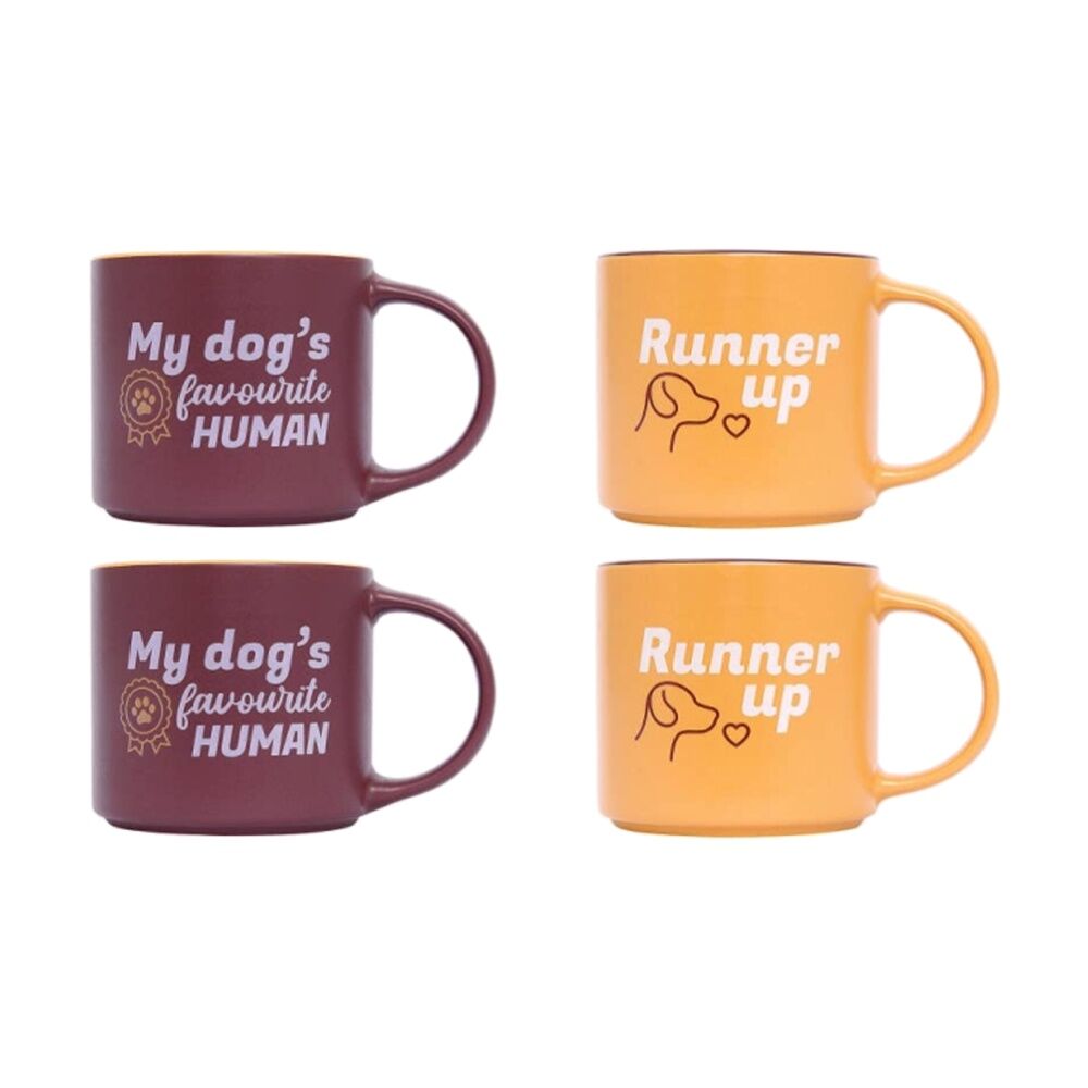 2x 2pc Cheeky Favourite Human Mugs Ceramic Mug Set Red Orange 390ml