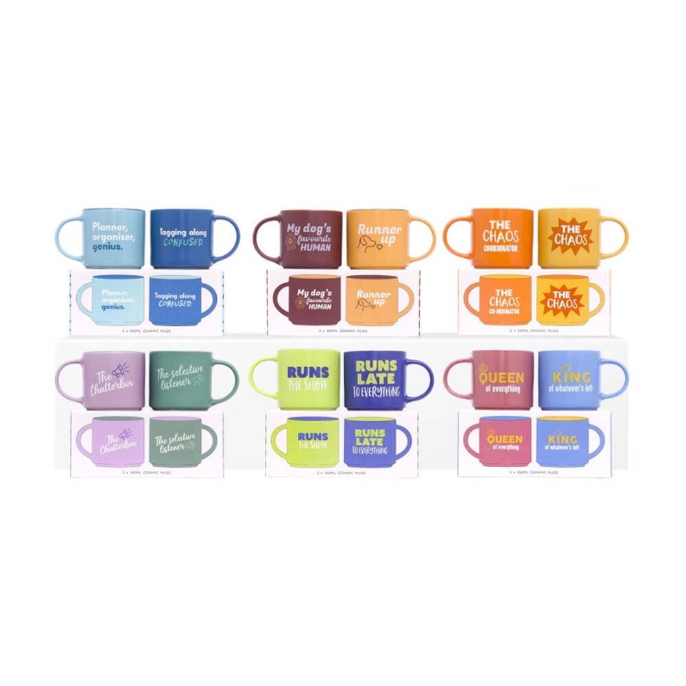 2x 2pc Cheeky Favourite Human Mugs Ceramic Mug Set Red Orange 390ml