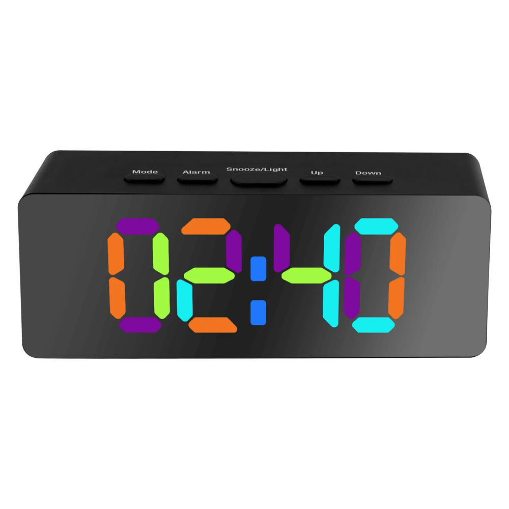 2PK Liquid Ears Slimline RGB Colour Changing Dual Alarm Clock Time Date Black